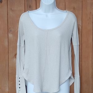 Cream scoop neckline Lucky Brand top long sleeve